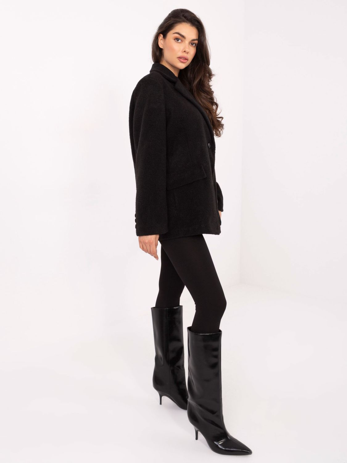 Elegant black transitional coat with lining