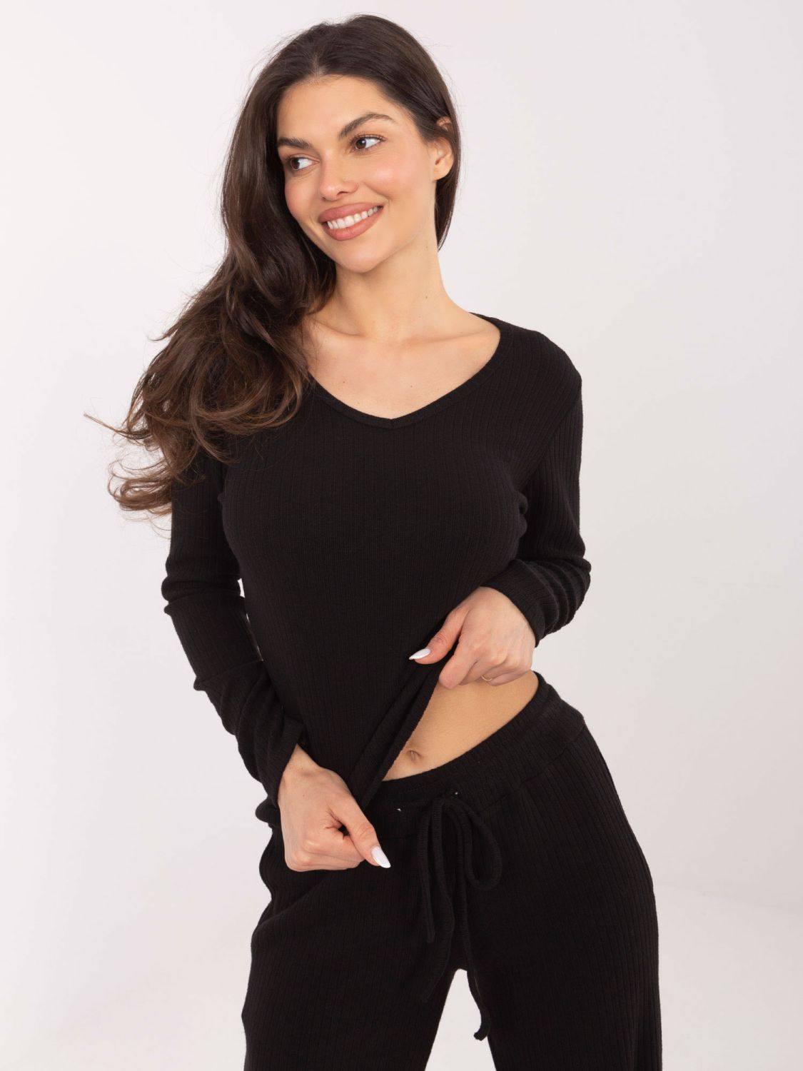 Black Ribbed V-Neck Sweater