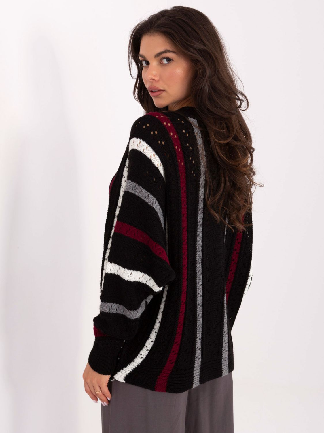 Black openwork striped sweater