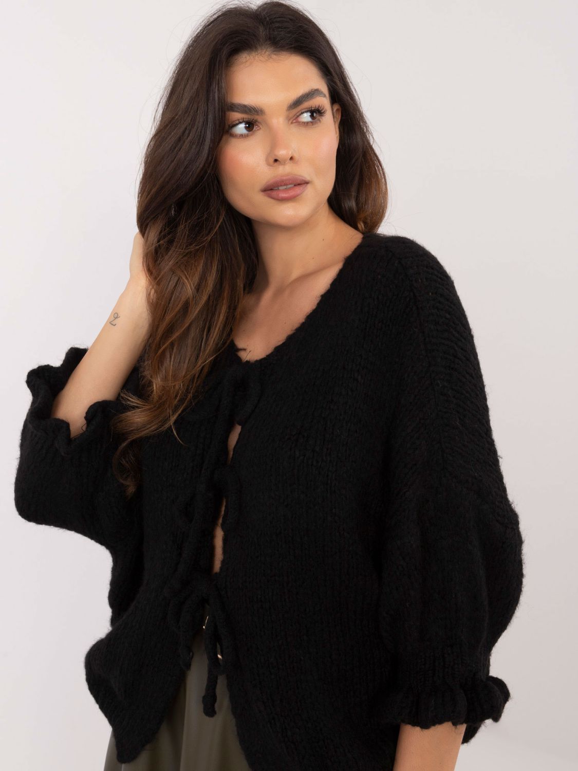 Stylish Black Sweater with 3/4 Sleeves