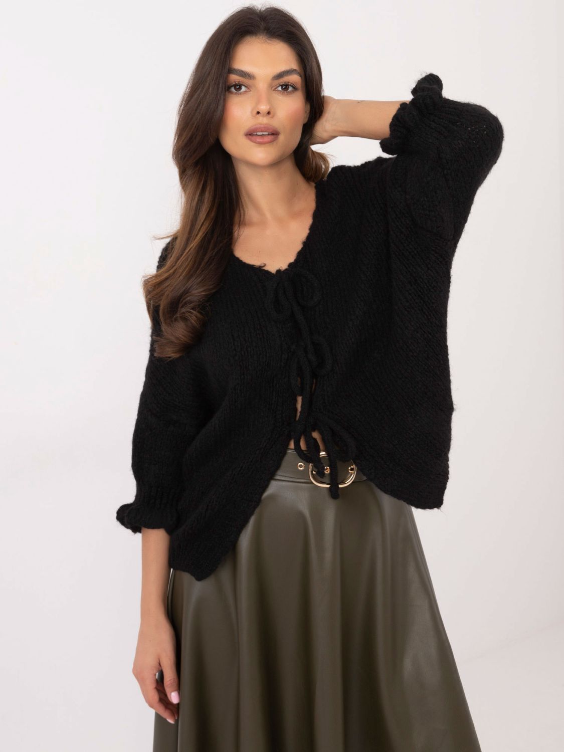 Stylish Black Sweater with 3/4 Sleeves