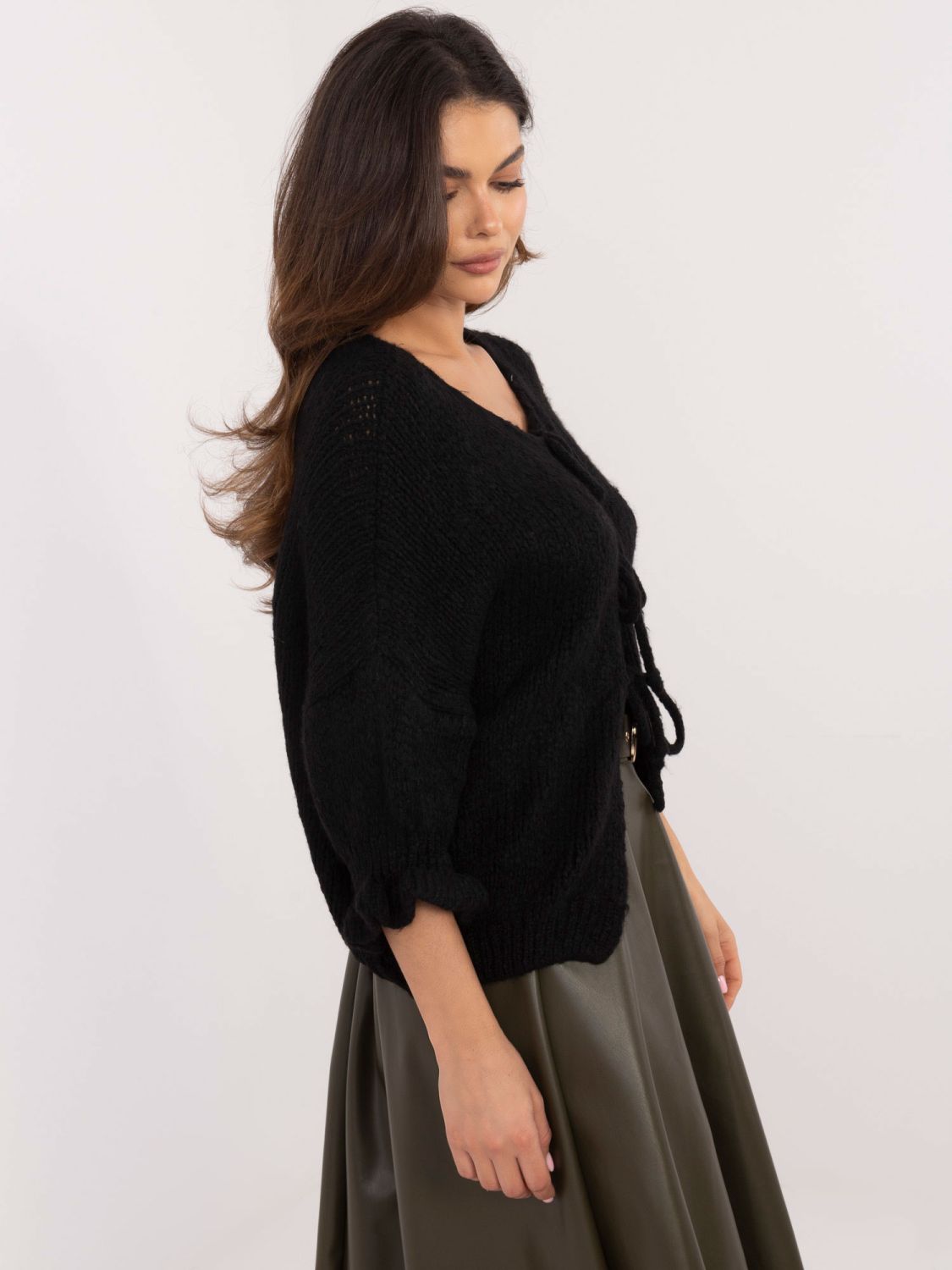 Stylish Black Sweater with 3/4 Sleeves
