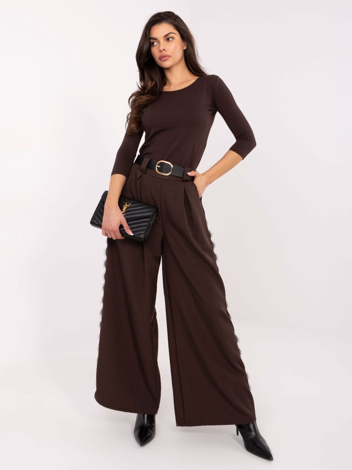 Brown cotton blouse with 3/4 sleeves