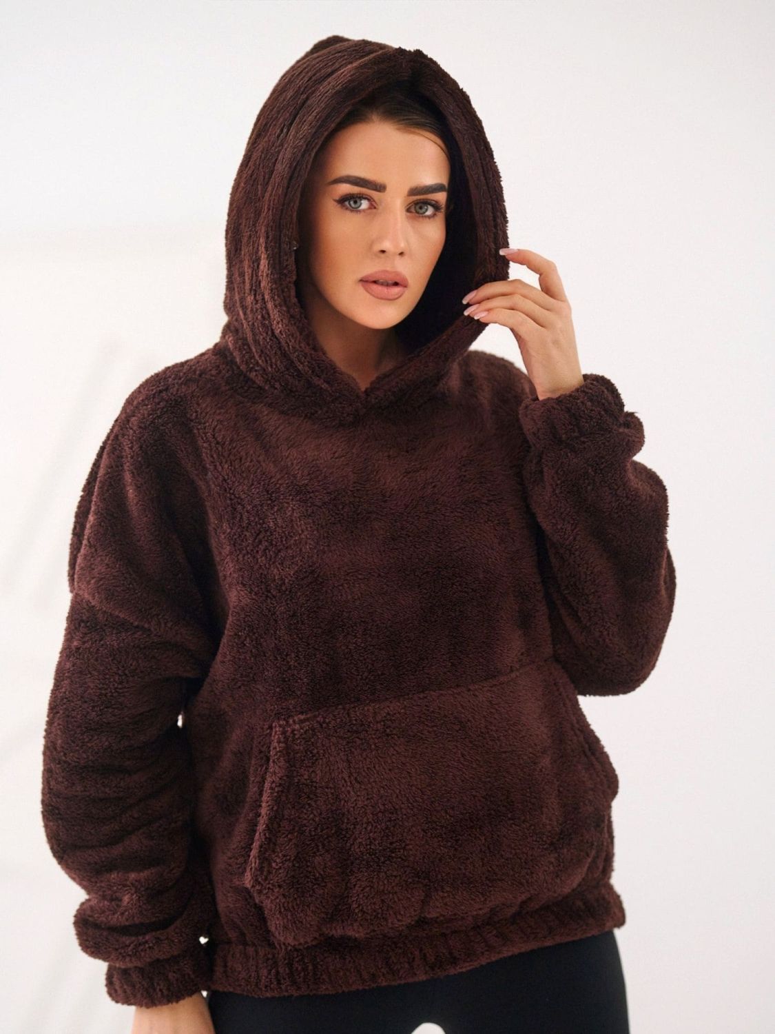 Women's dark brown hoodie with hood and pocket