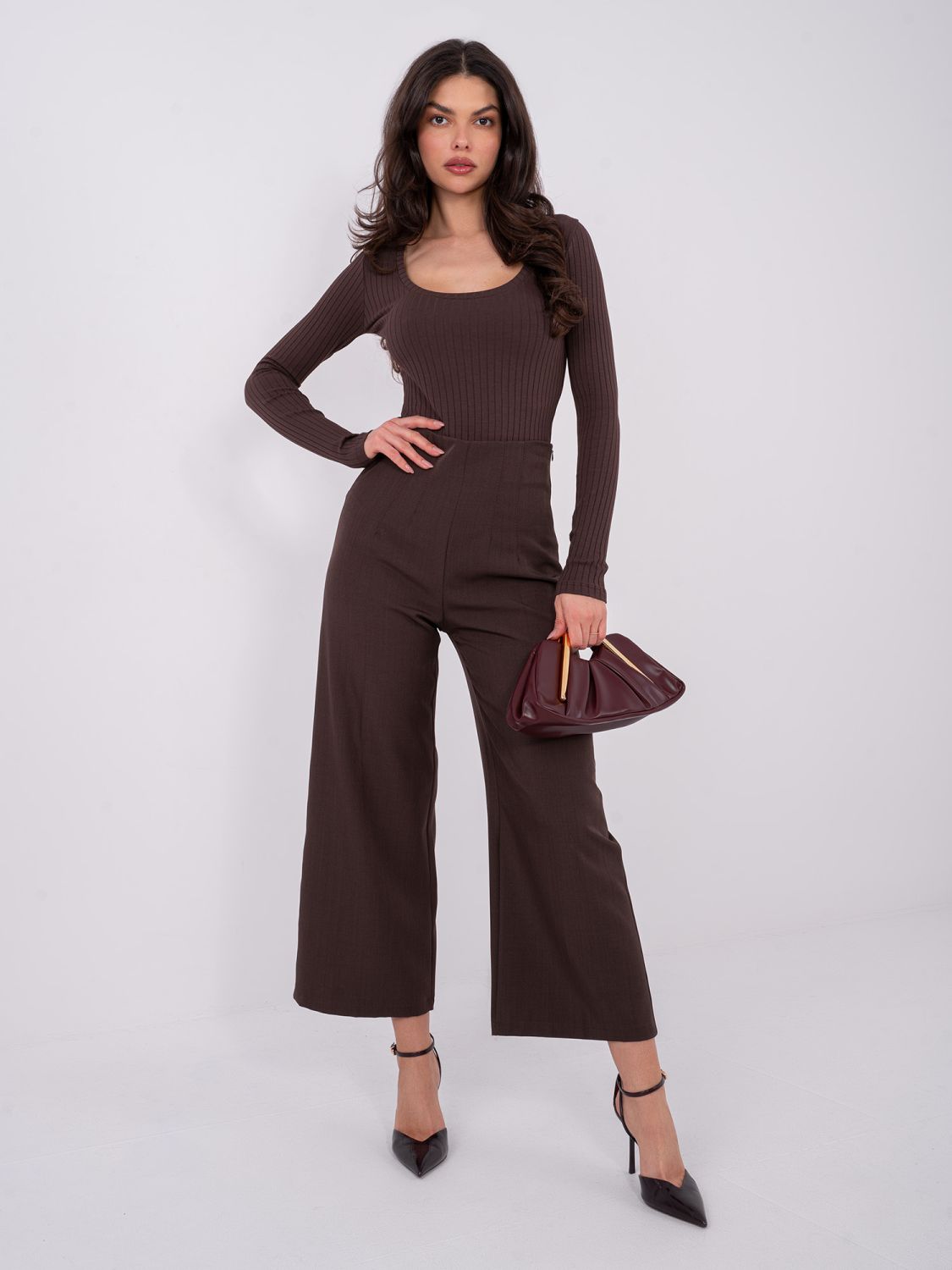 Brown ribbed long sleeve bodysuit