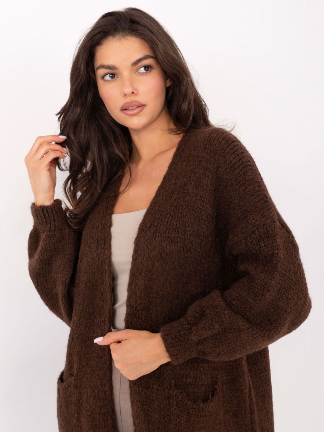 Long brown cardigan with pockets