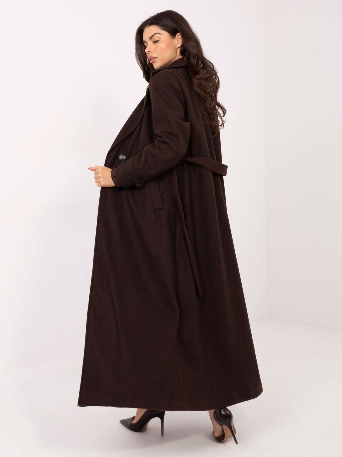 Elegant long transitional coat in brown
