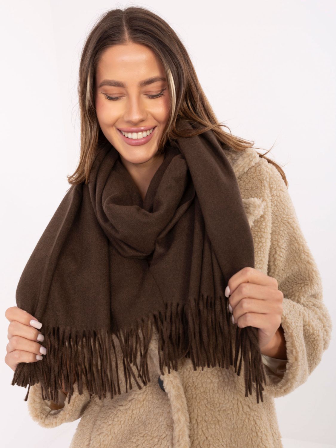 Women's dark brown scarf in soft polyester