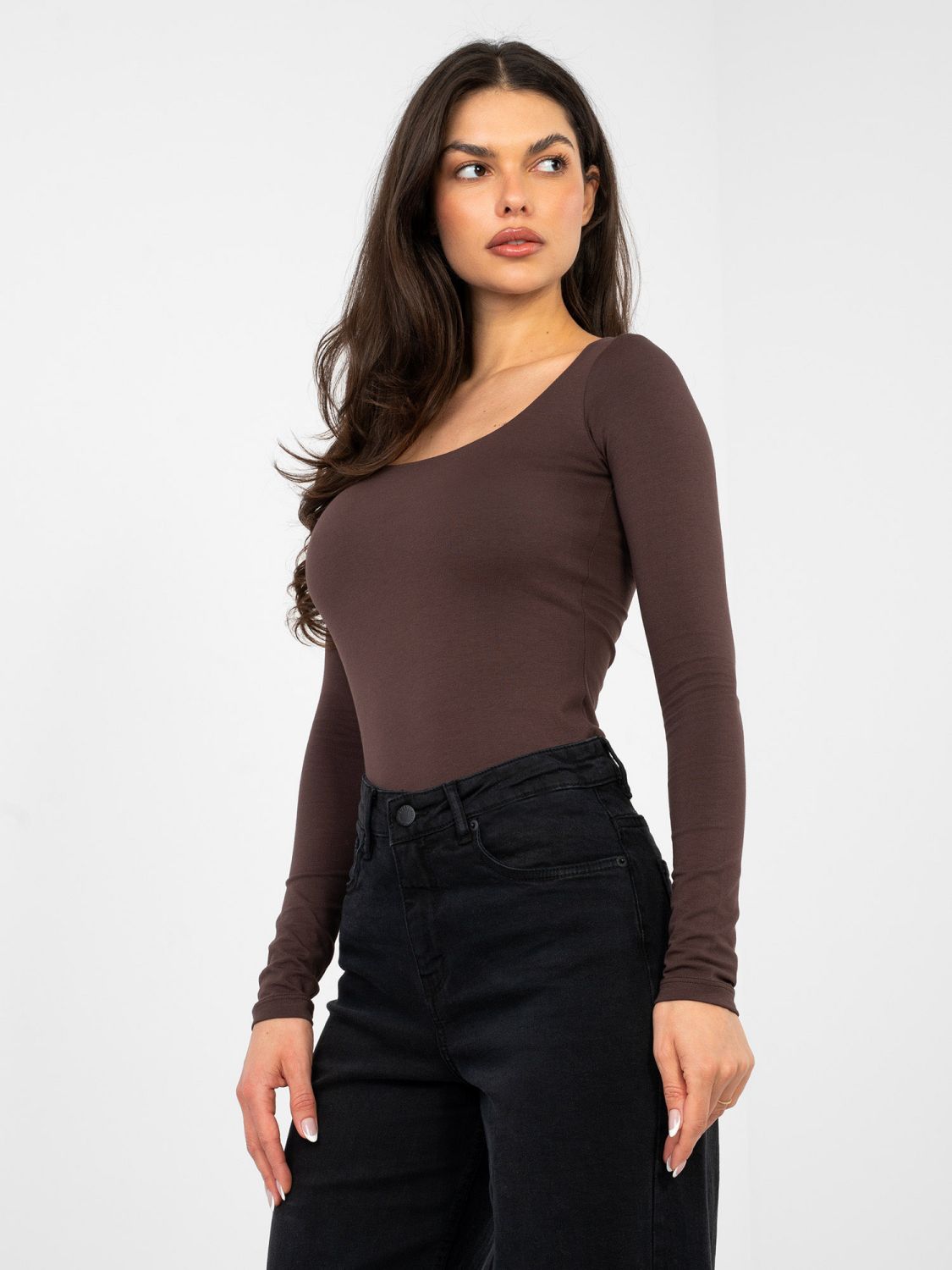 Brown cotton blouse with long sleeves and lining