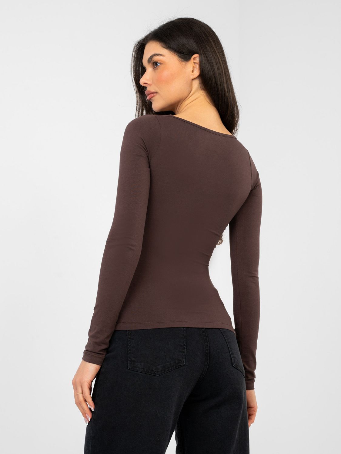 Brown cotton blouse with long sleeves and lining