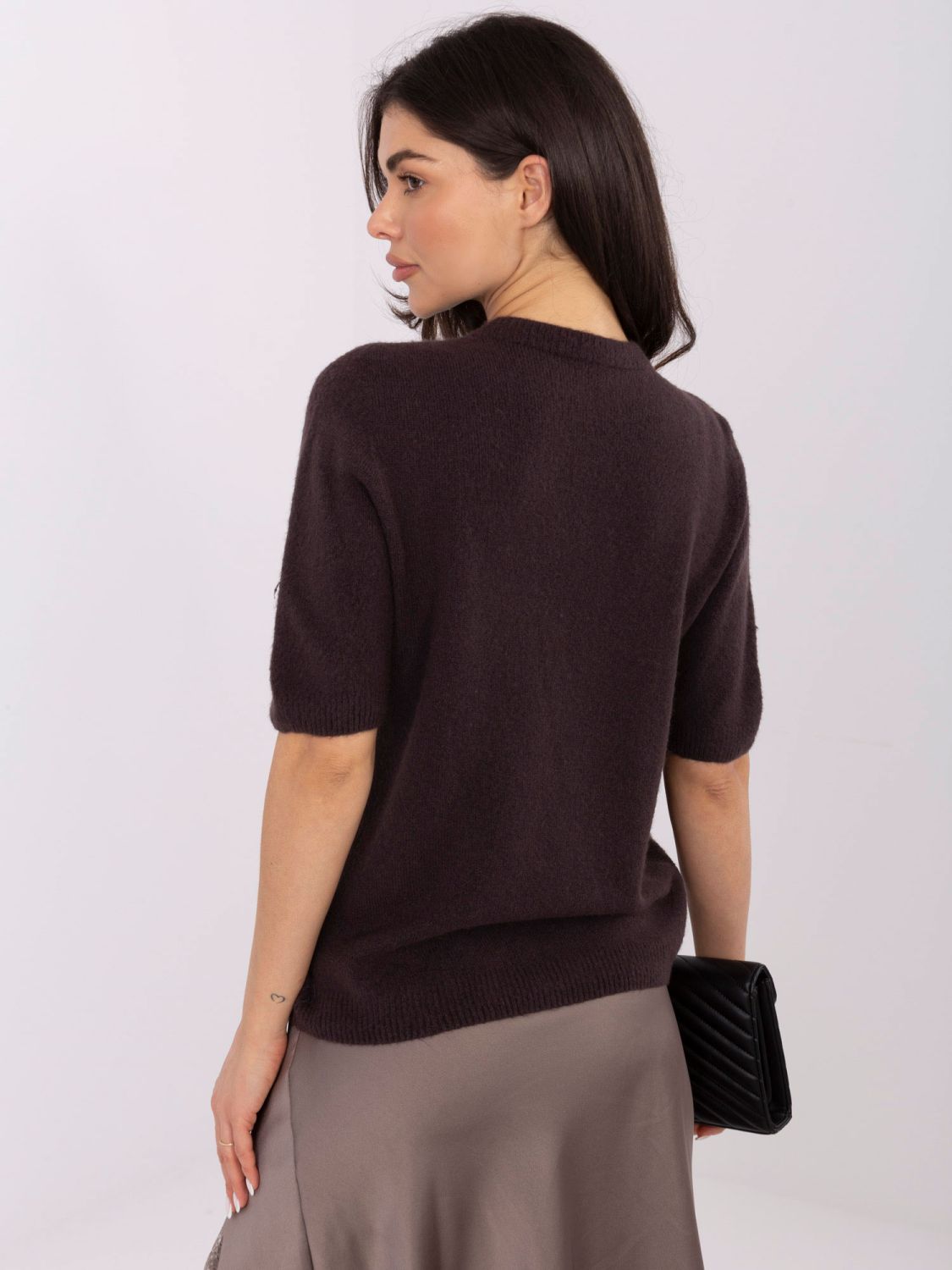 Short brown baby alpaca sweater