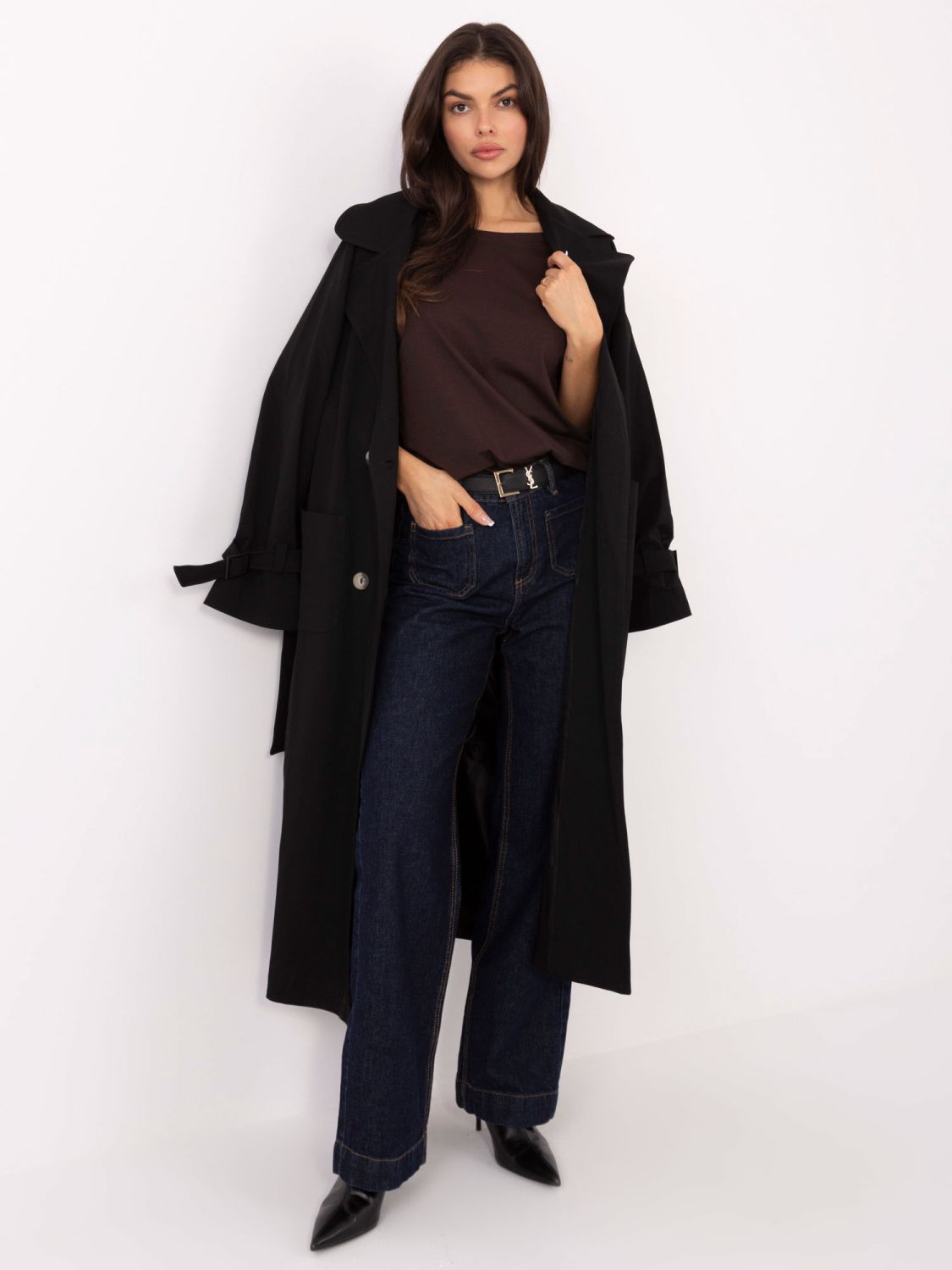 Brown cotton T-shirt with boat neckline