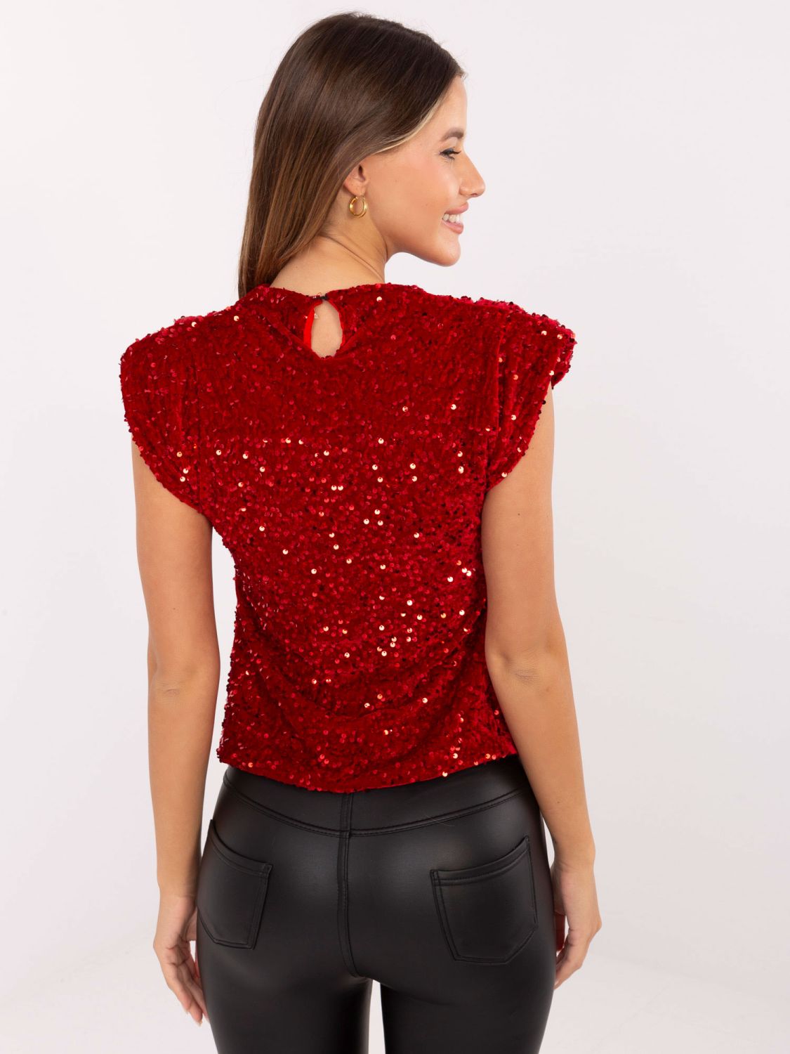Elegant red blouse with sequin application