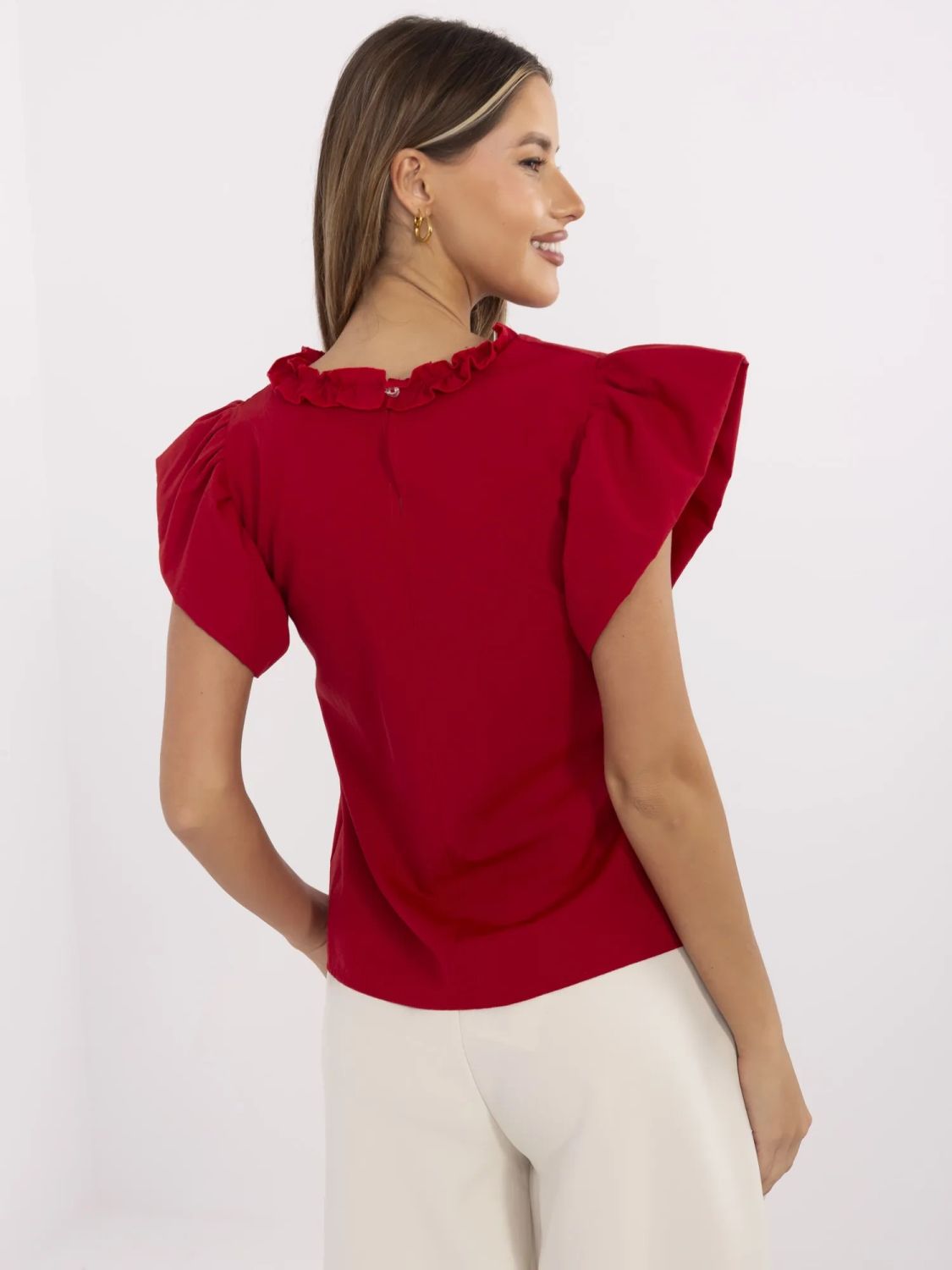 Elegant Red Blouse with Ruffles