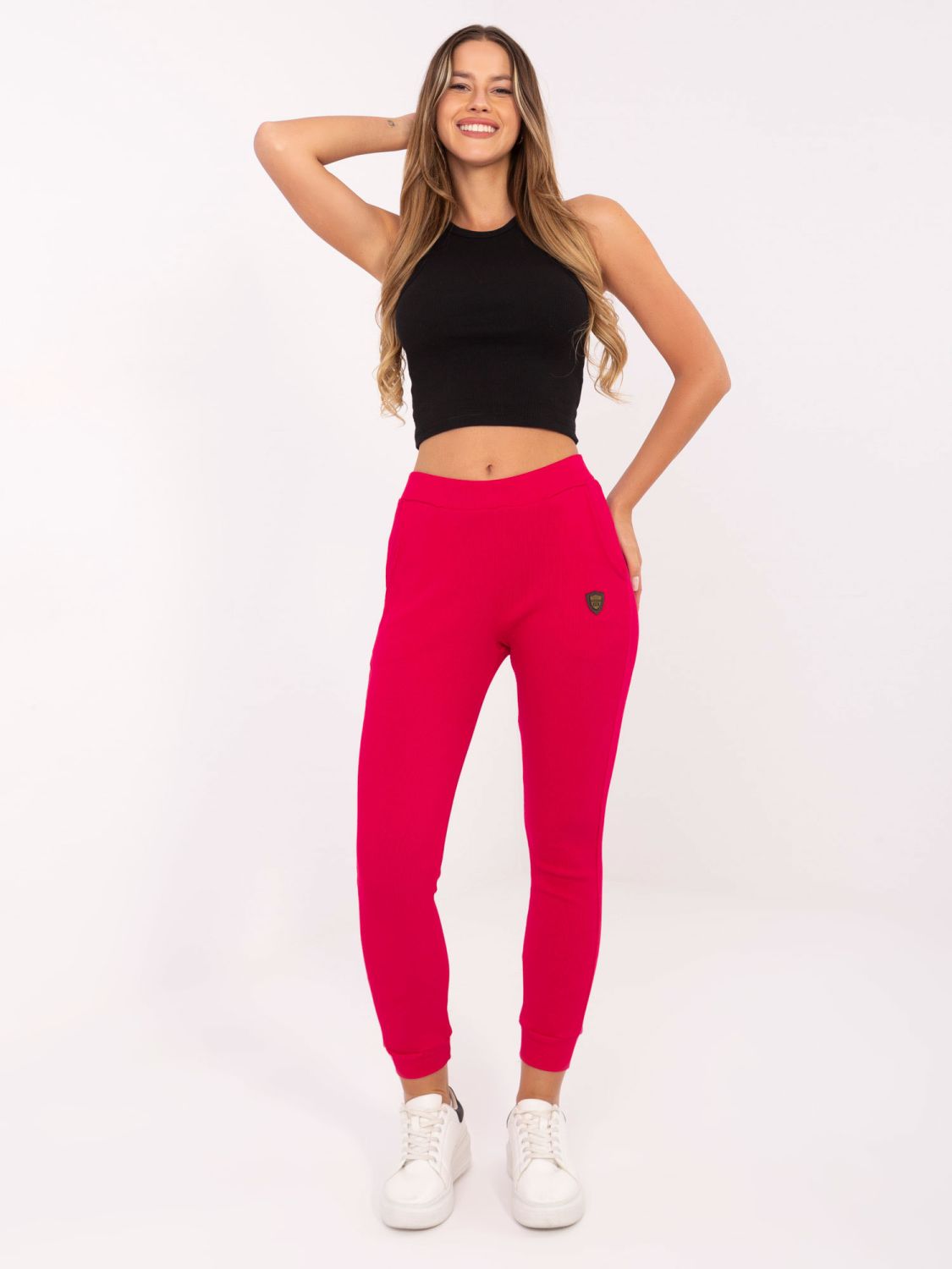 Red women's ribbed cotton sweatpants