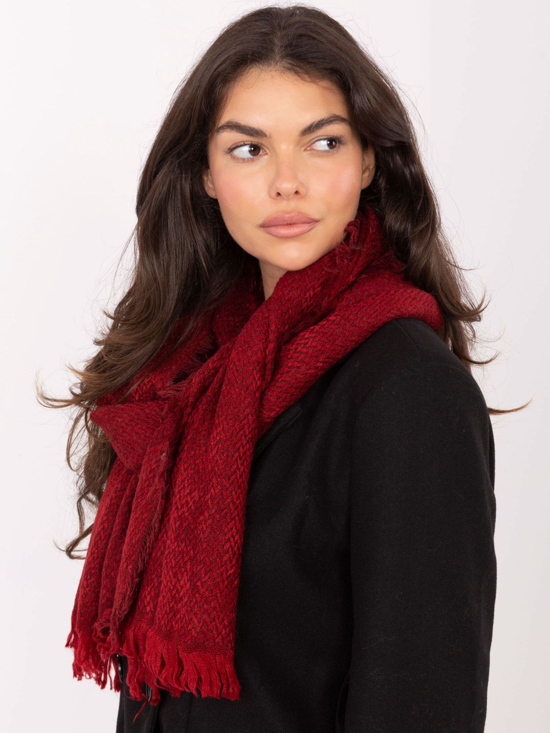 Red herringbone scarf with fringes