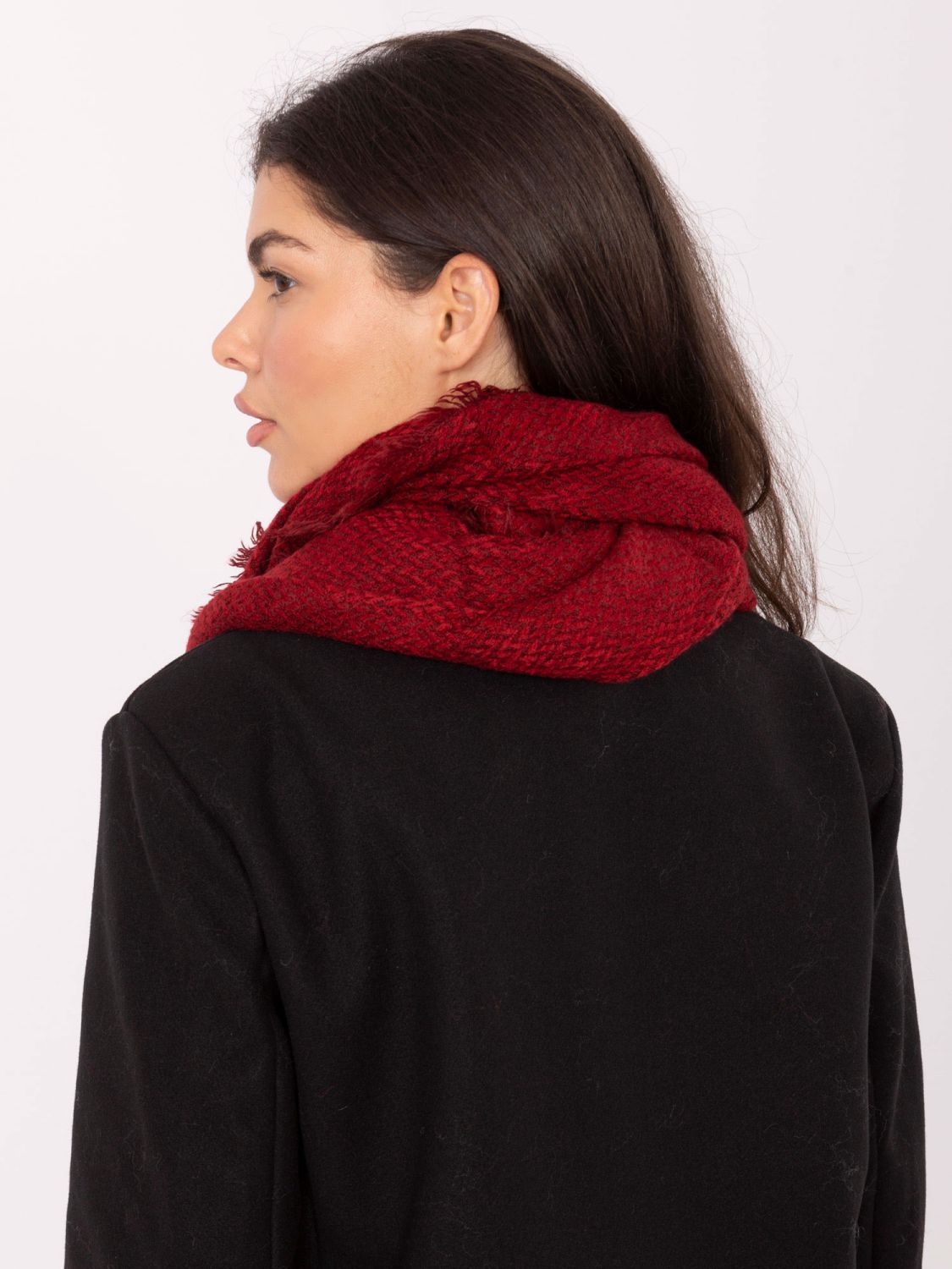 Red herringbone scarf with fringes
