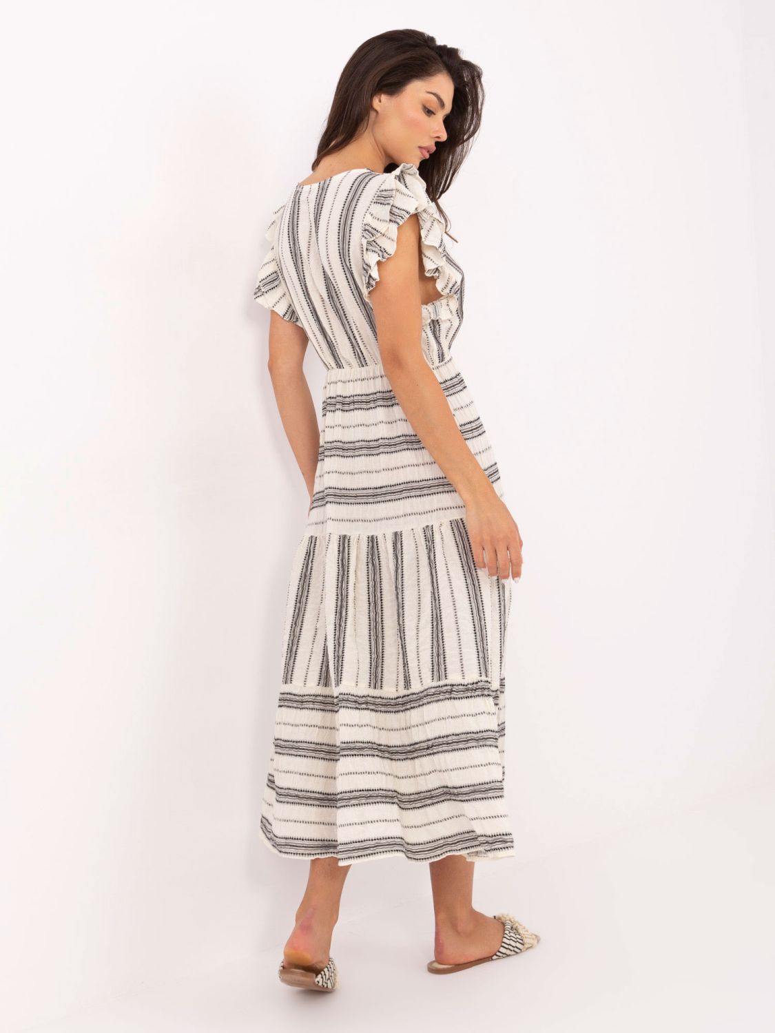 Black and White Flared Dress with V Neckline