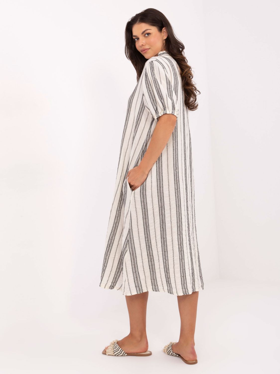 Oversize Dress with V Neckline in Black and White