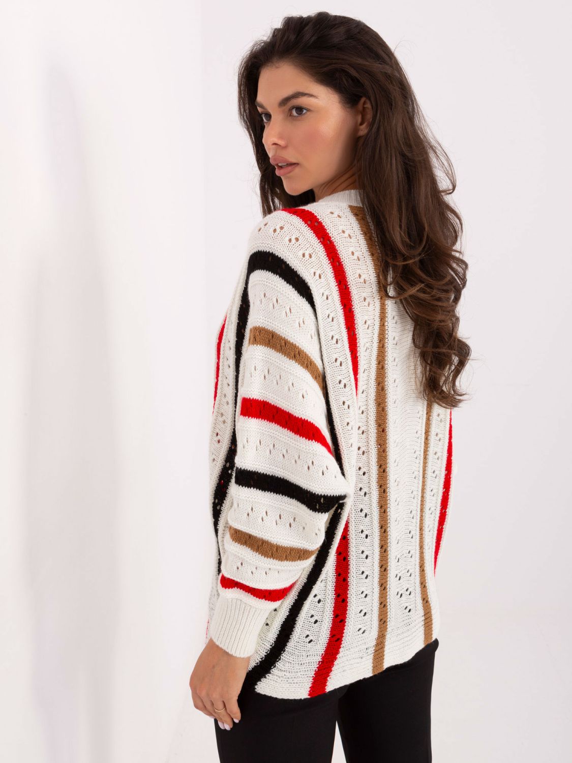 Ecru openwork sweater with stripes