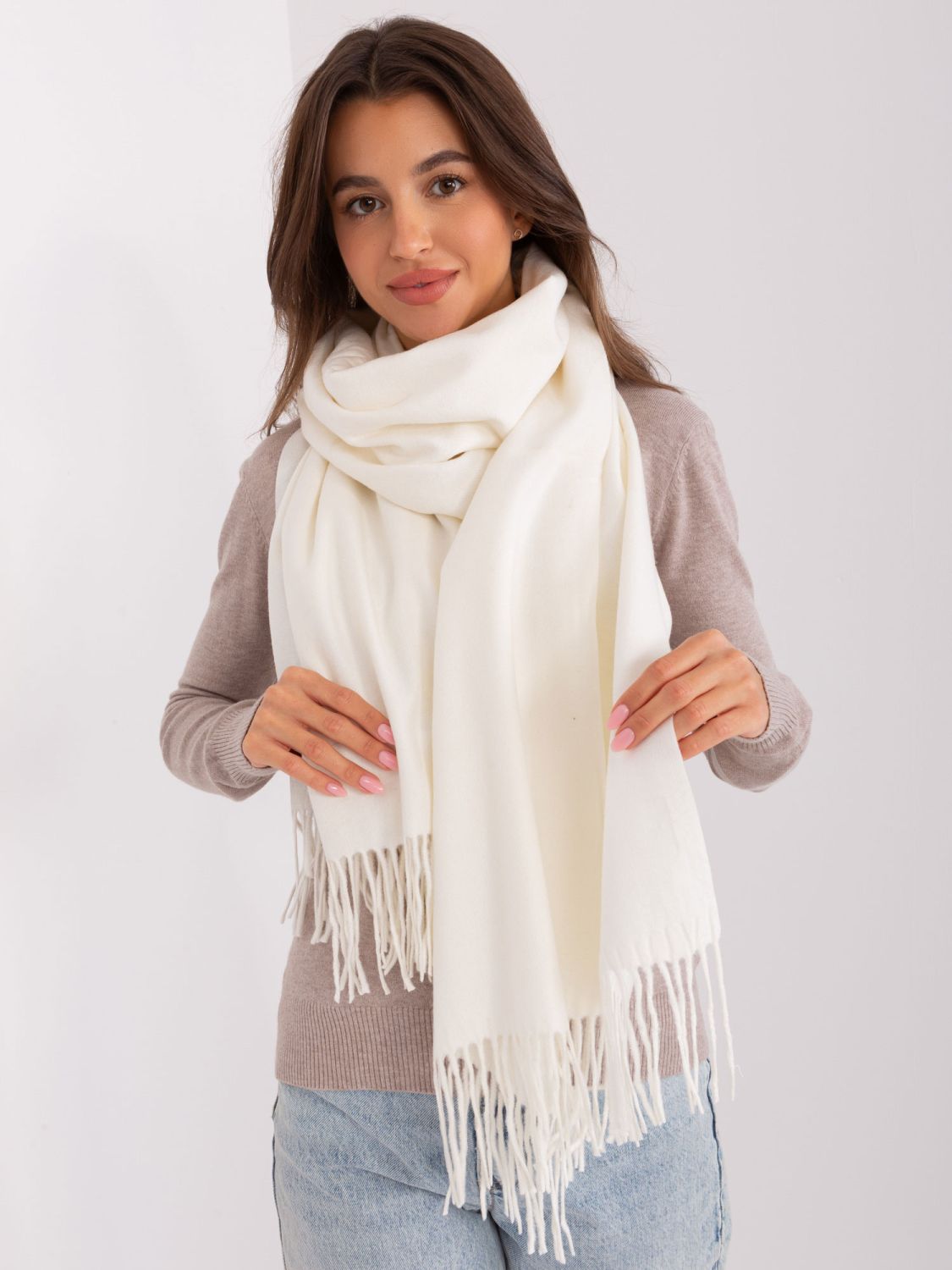 Ecru Solid Color Women's Scarf