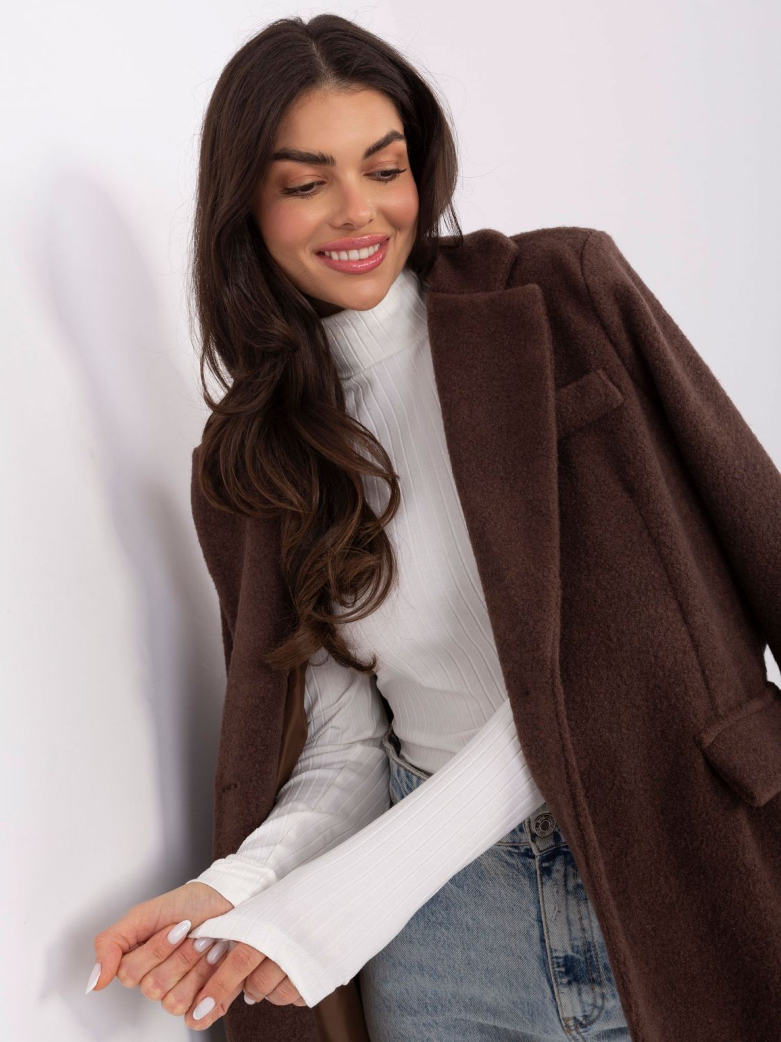 Ribbed cotton turtleneck blouse in ecru