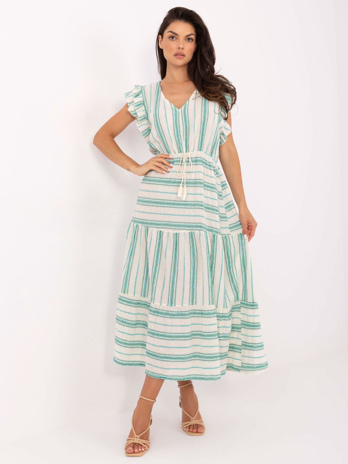 White-Green Flared Dress