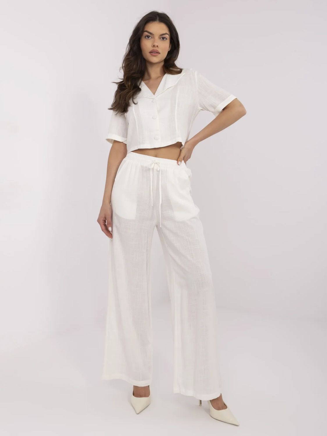 White wide-leg linen-viscose trousers