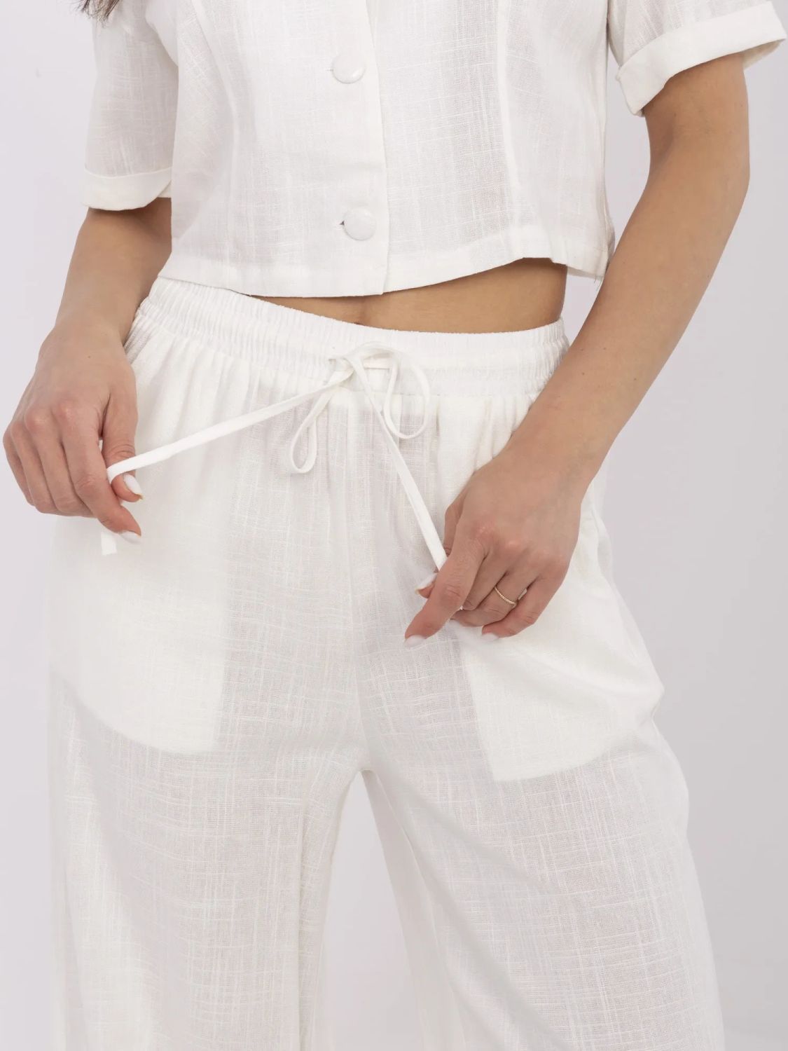 White wide-leg linen-viscose trousers