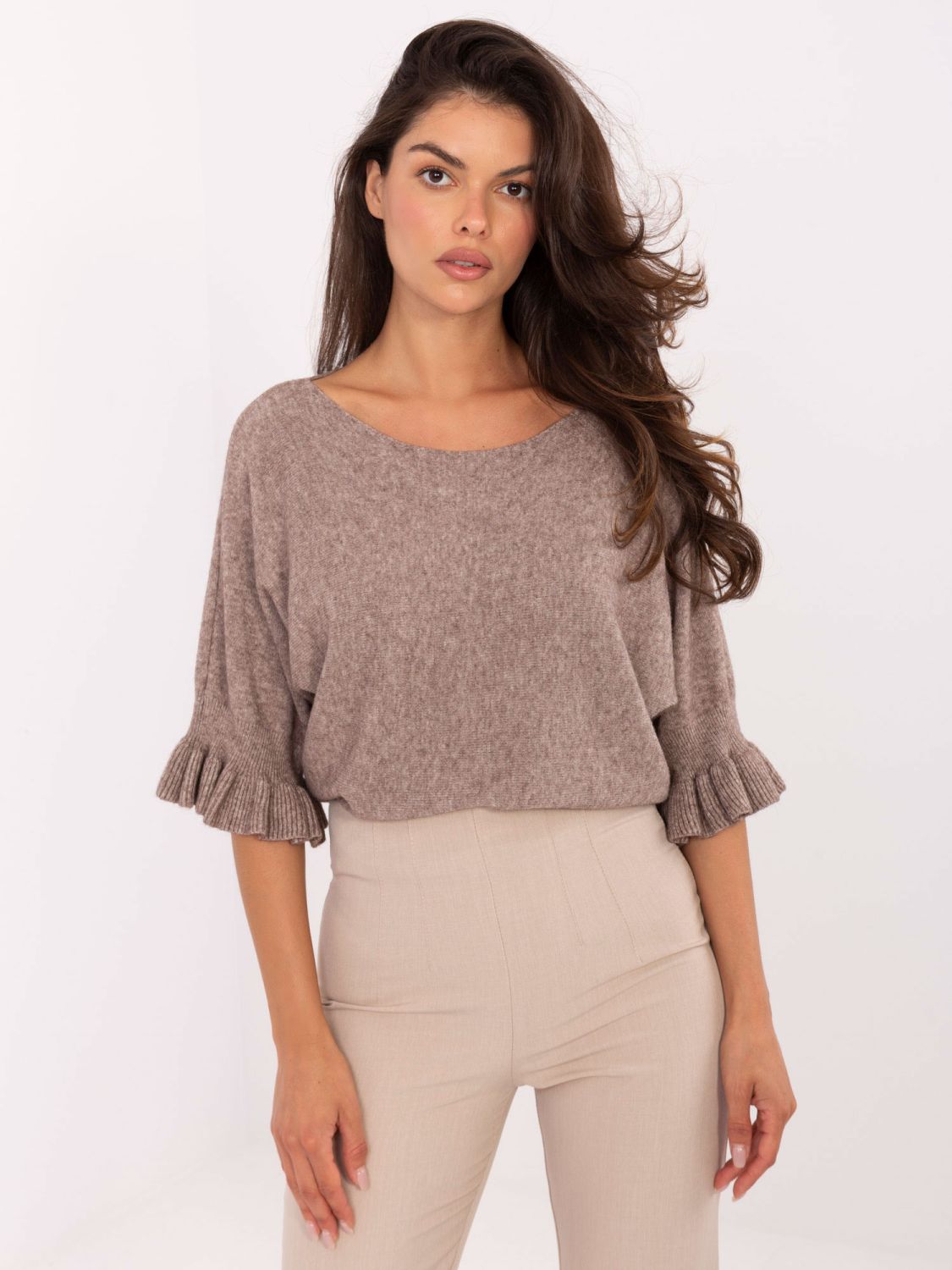 Elegant Beige Sweater with 3/4 Sleeves