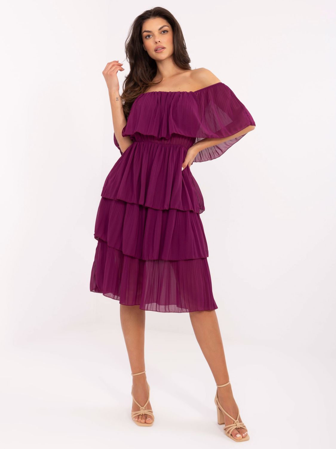 Purple Flared Dress with Ruffle