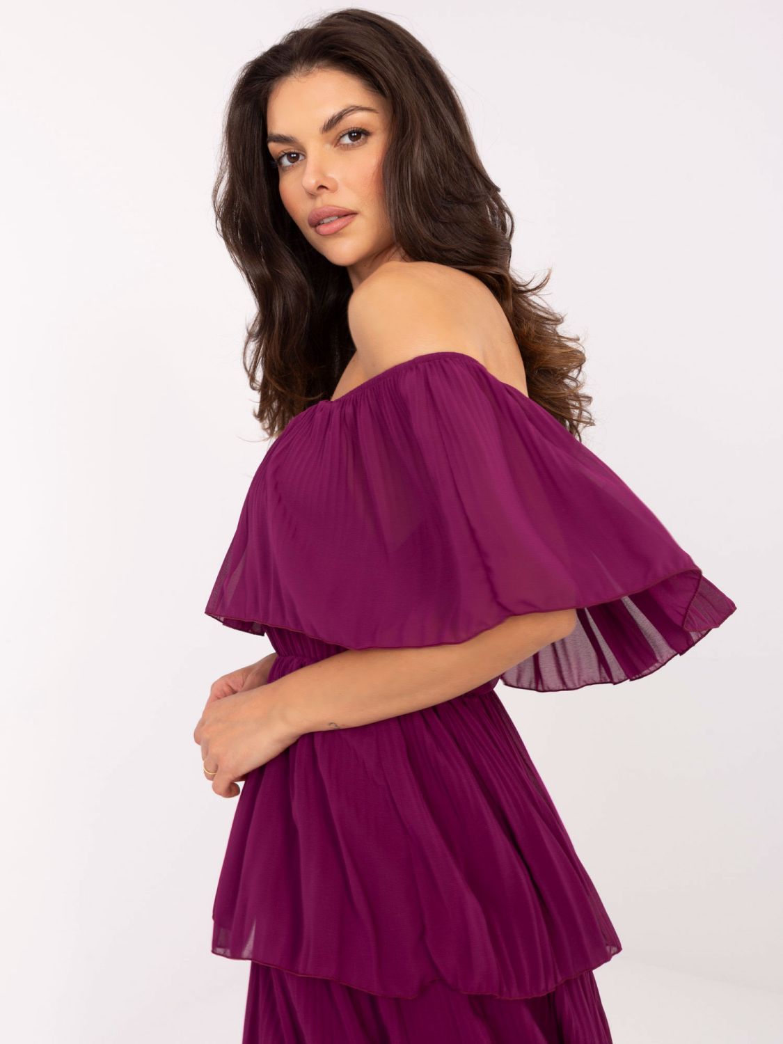 Purple Flared Dress with Ruffle