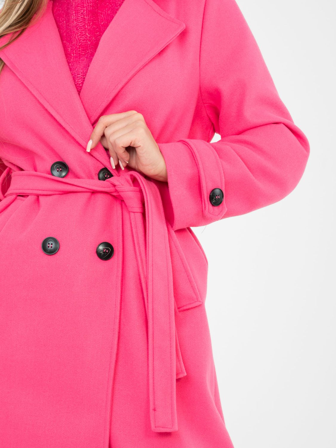 Elegant transitional coat in vibrant pink