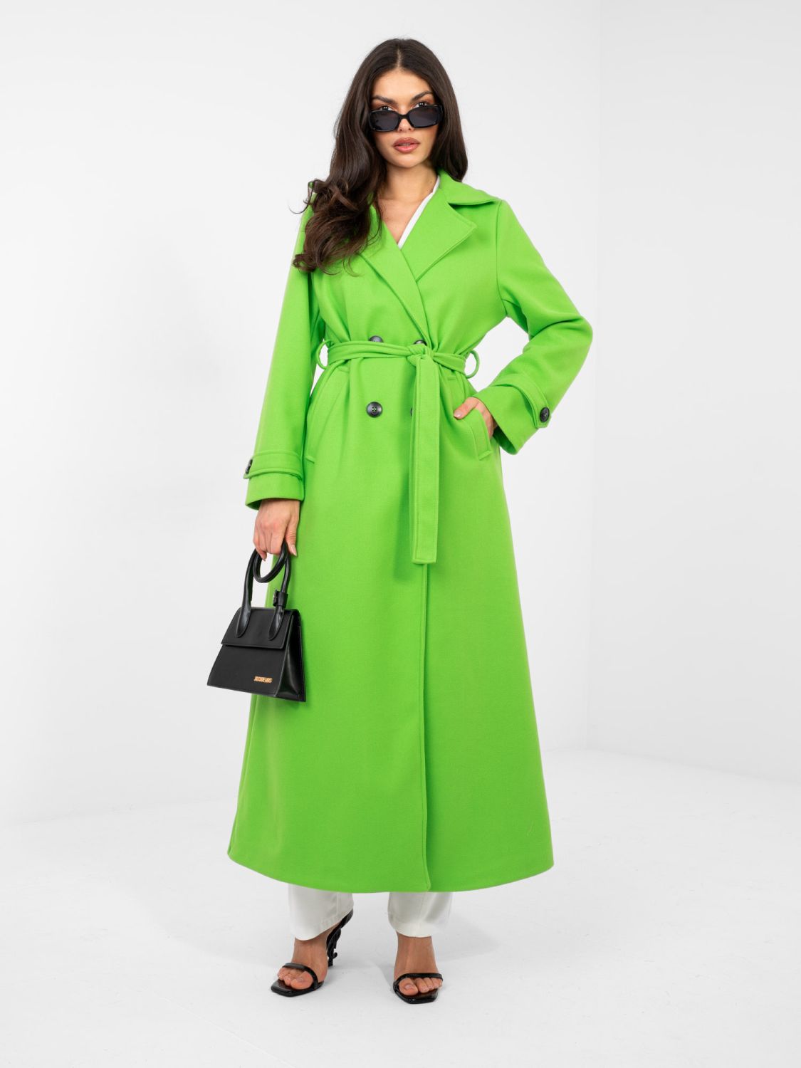 Elegant women's transitional coat in neon green
