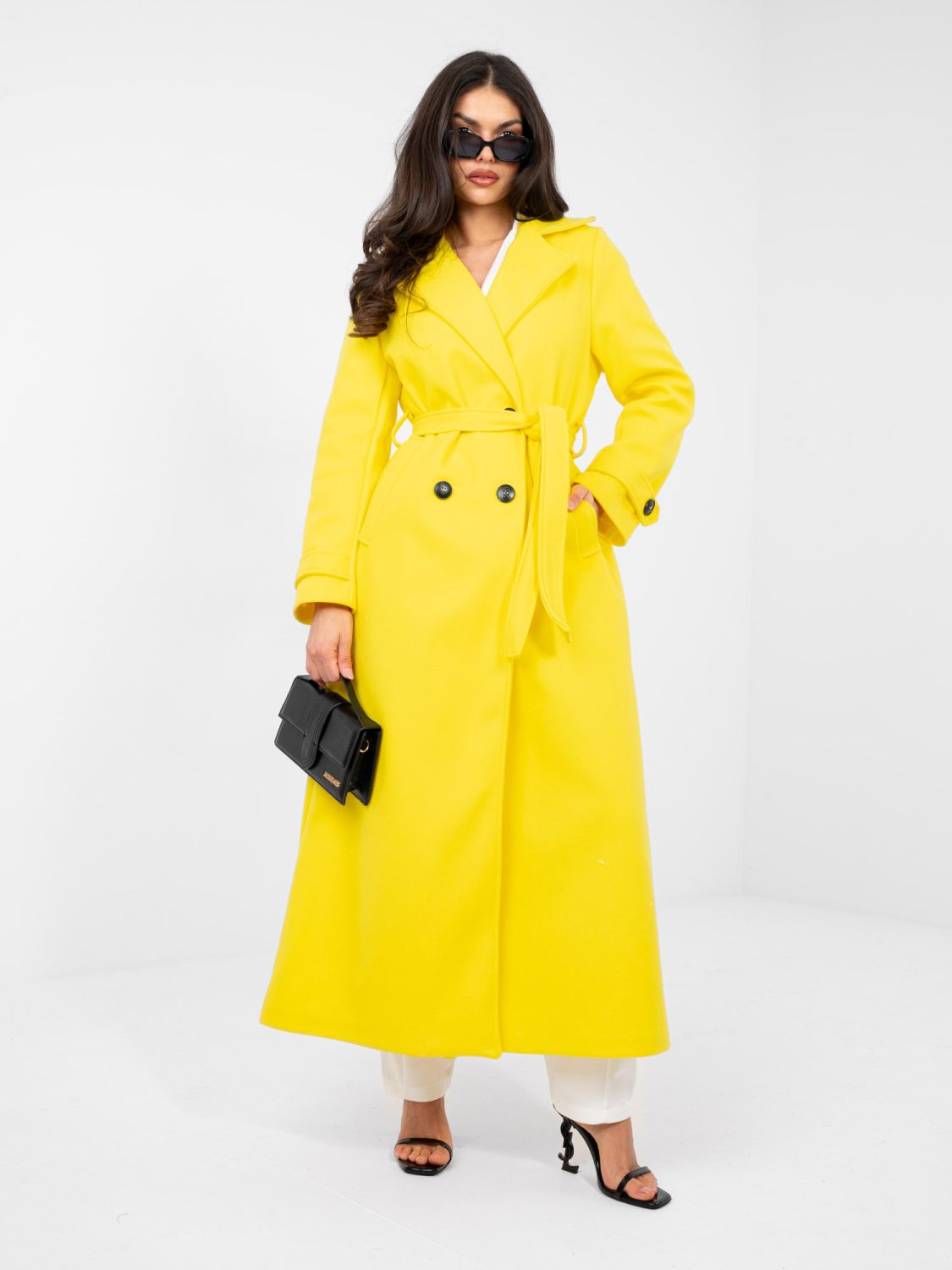 Women's yellow transitional coat with belt