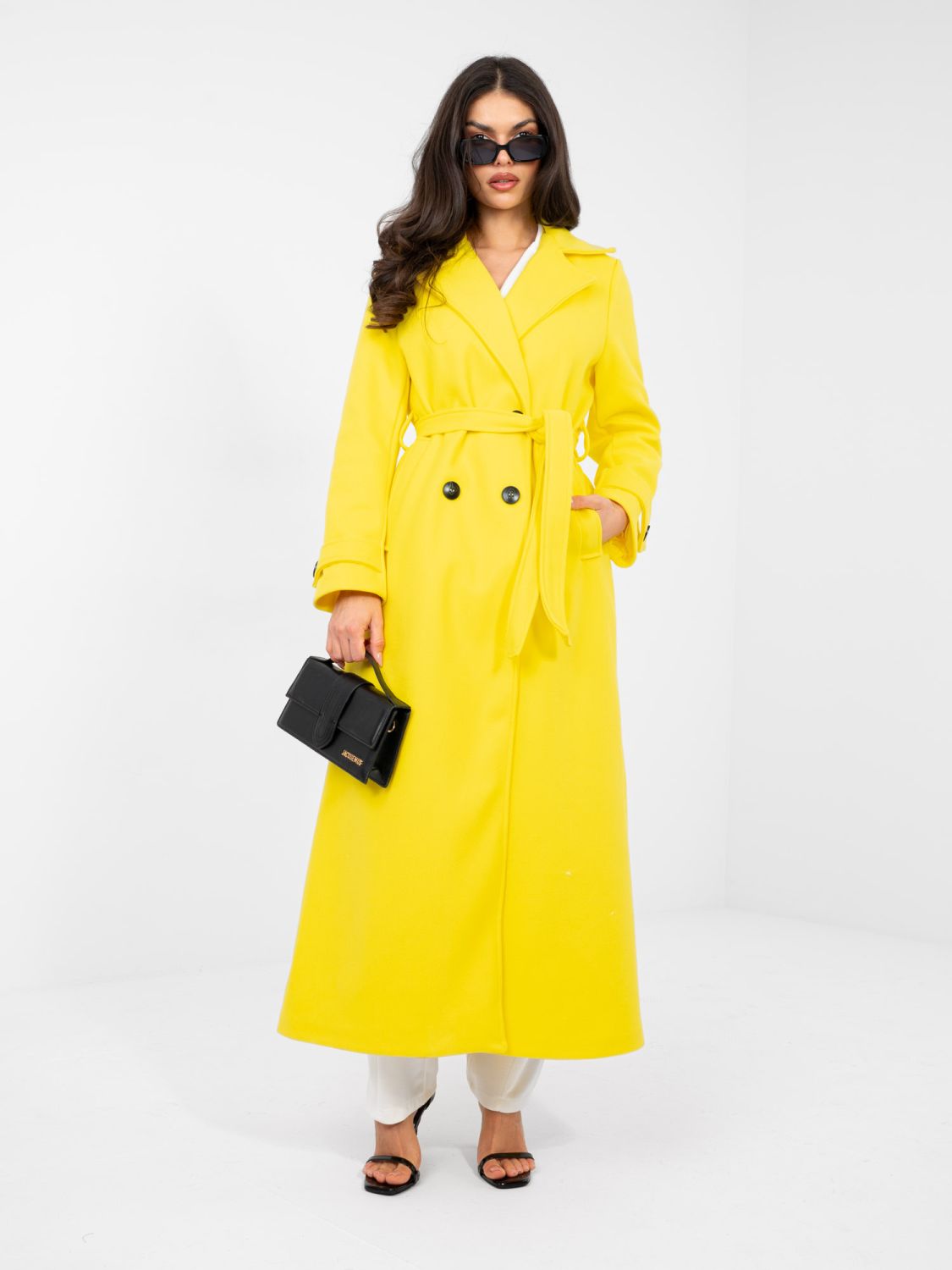 Women's yellow transitional coat with belt