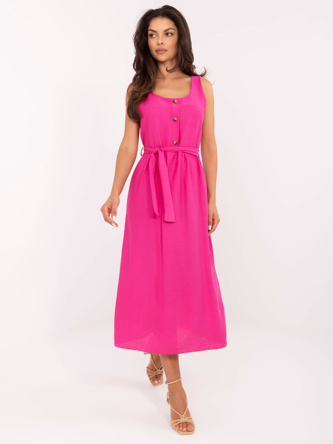 Pink Flared Dress with Belt