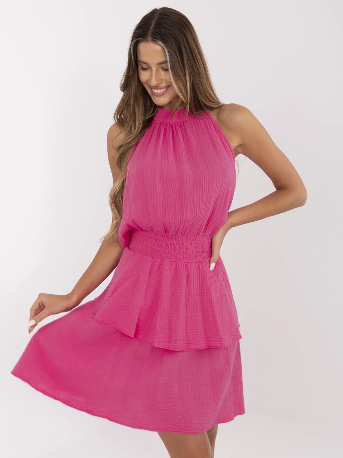 Pink Flared Dress with Ruffles