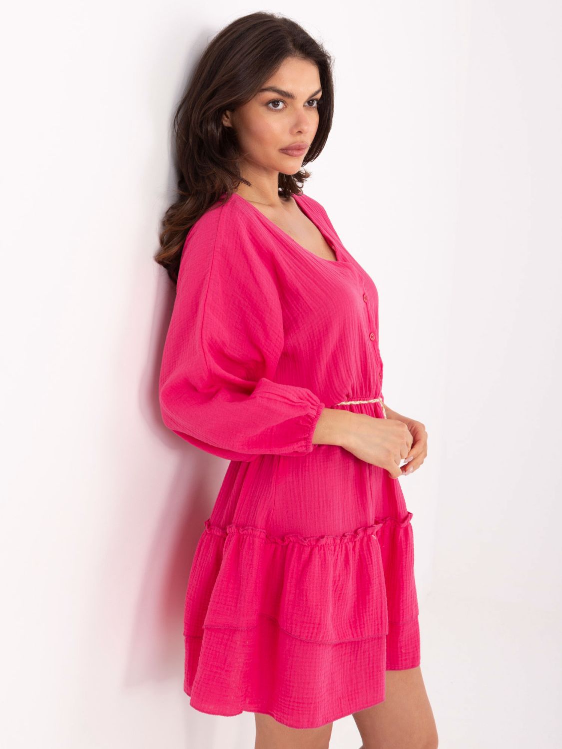Pink Flared Dress with Long Sleeves
