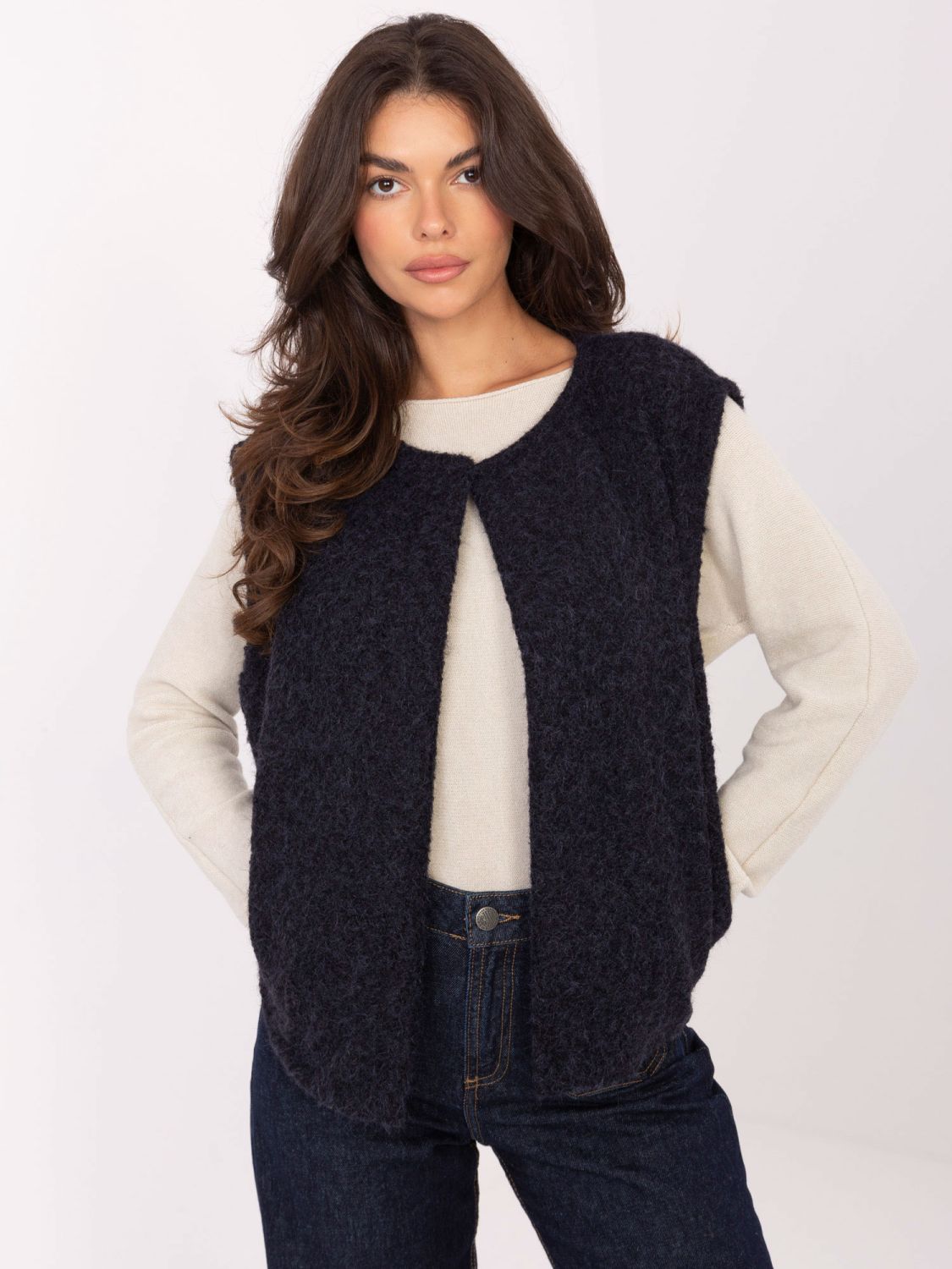 Navy blue knitted vest with pockets