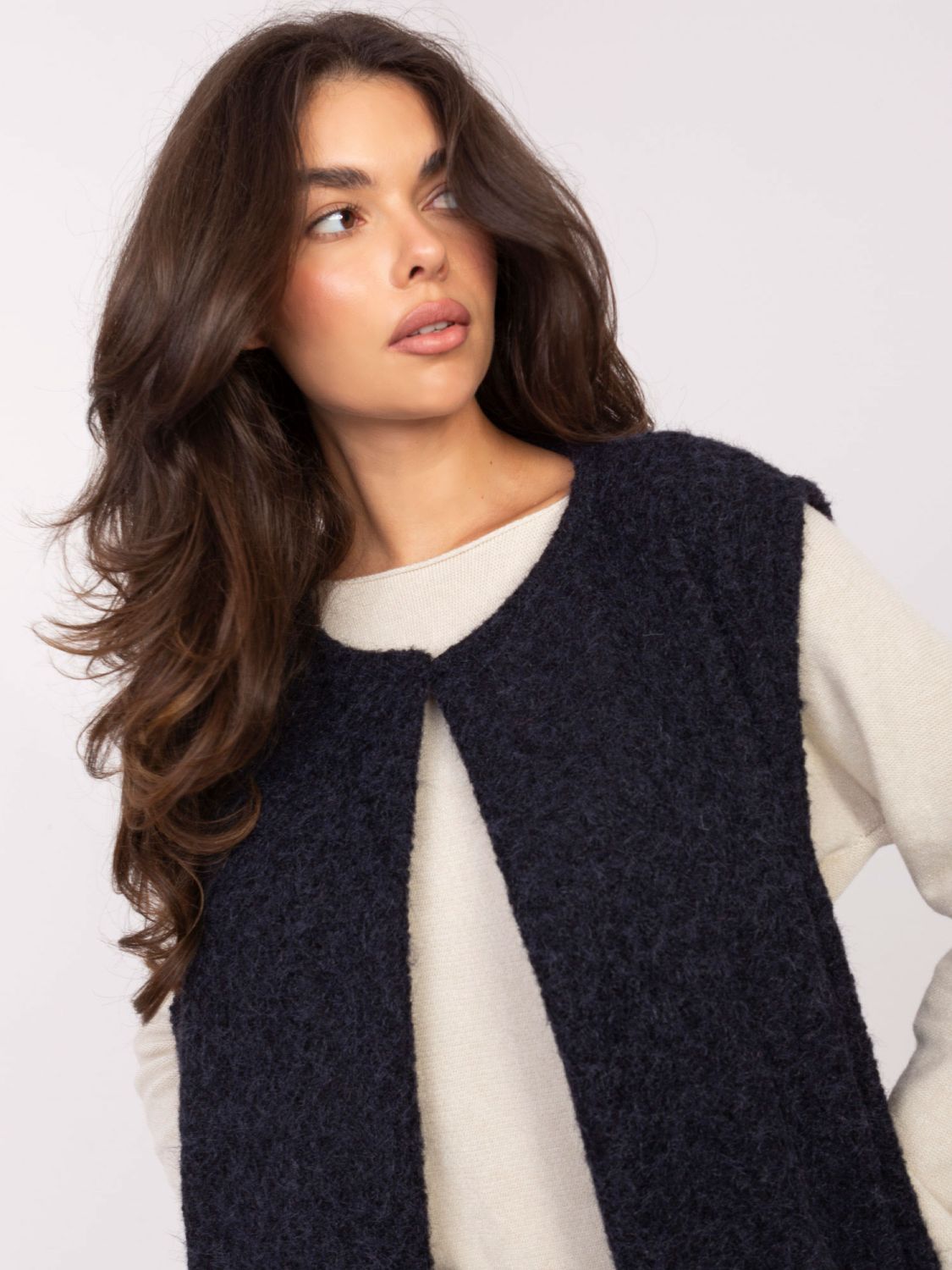 Navy blue knitted vest with pockets