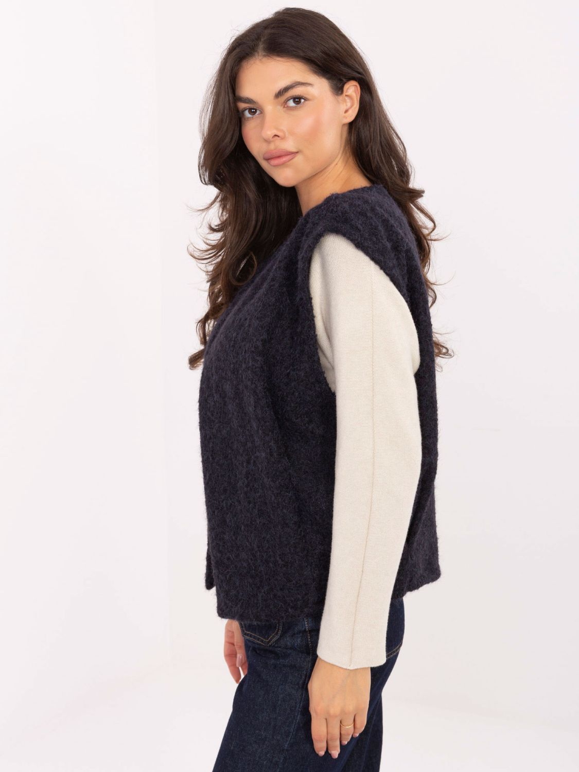 Navy blue knitted vest with pockets