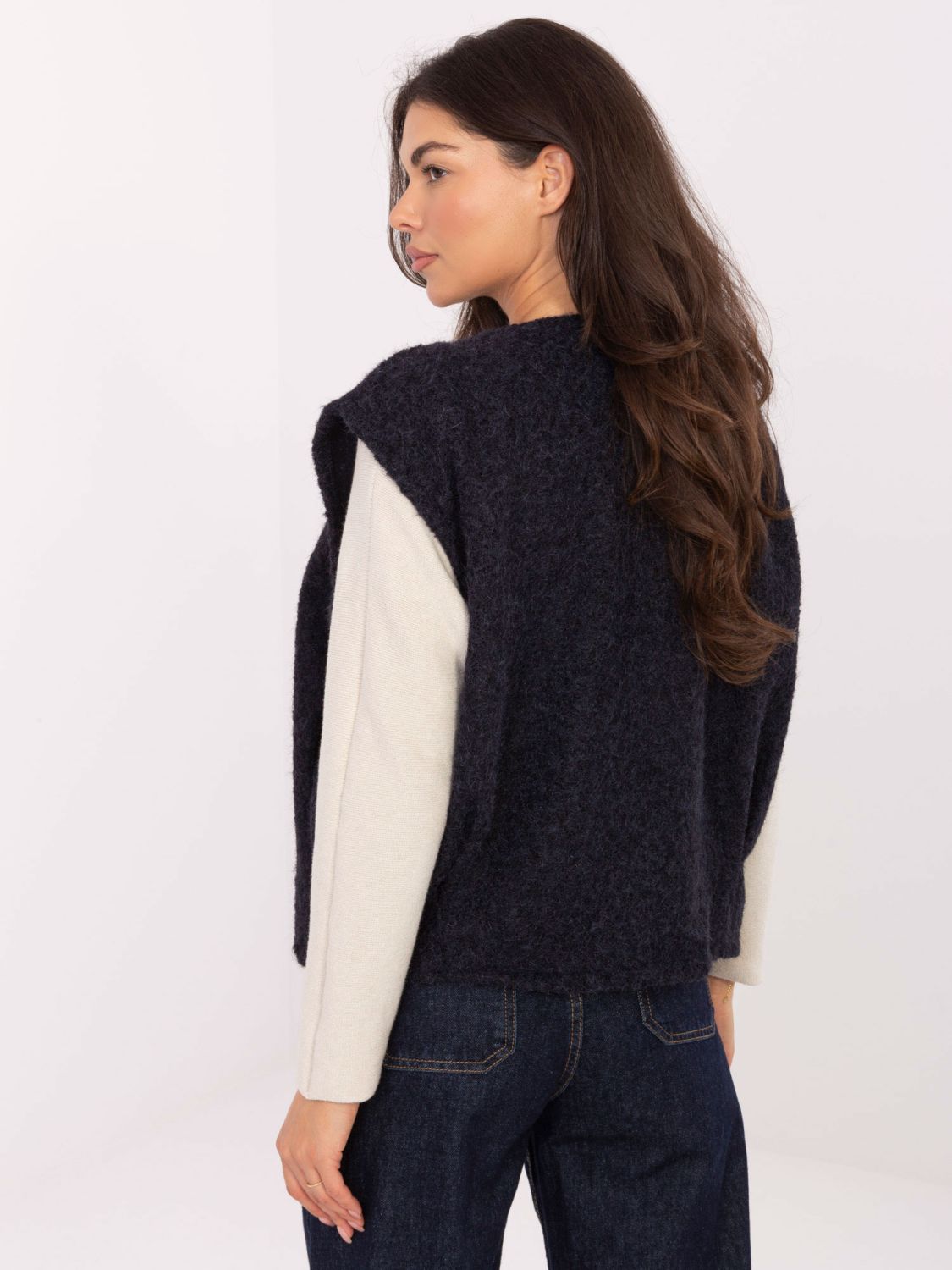 Navy blue knitted vest with pockets