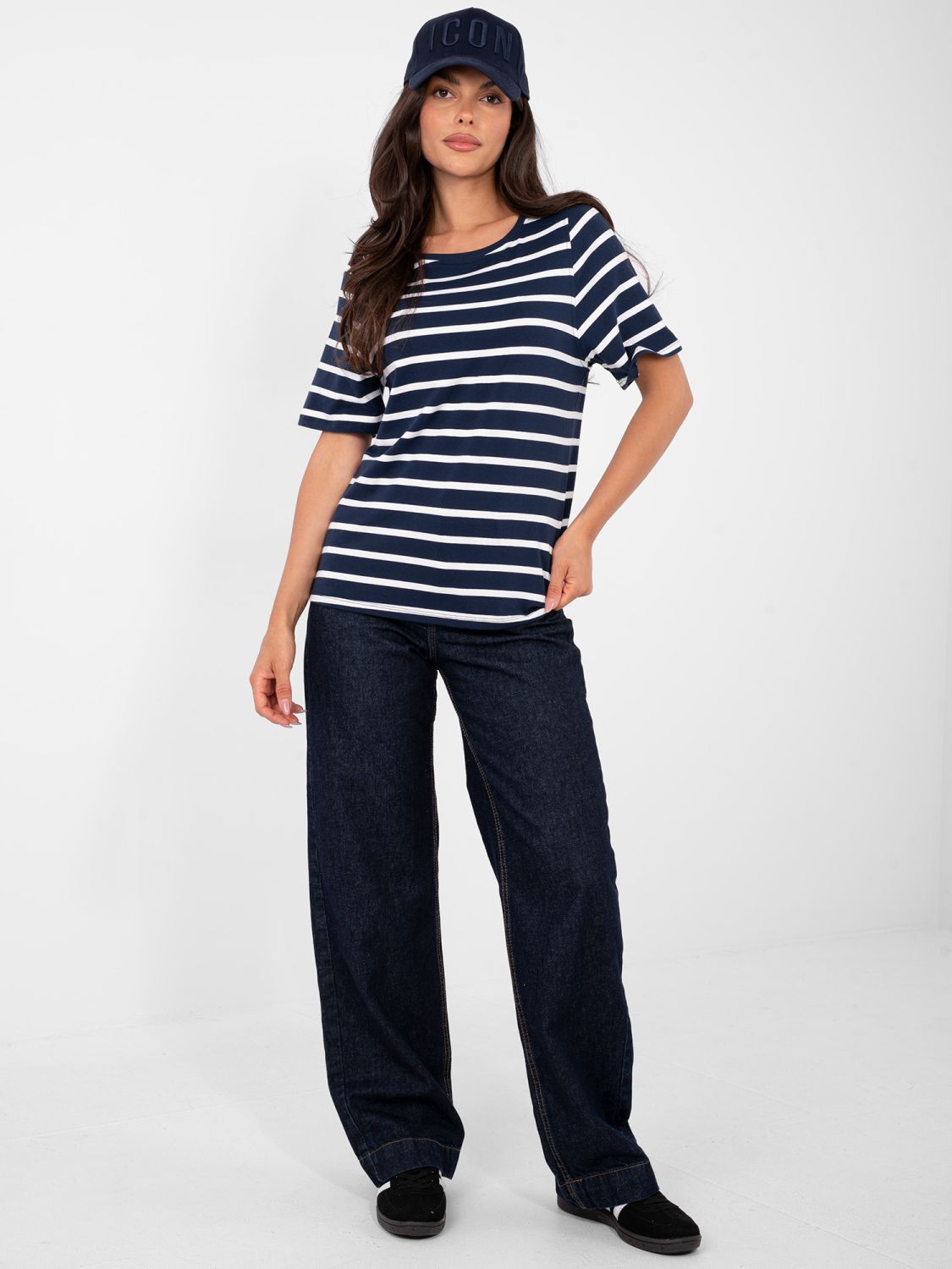 Women's striped short sleeve t-shirt, navy blue