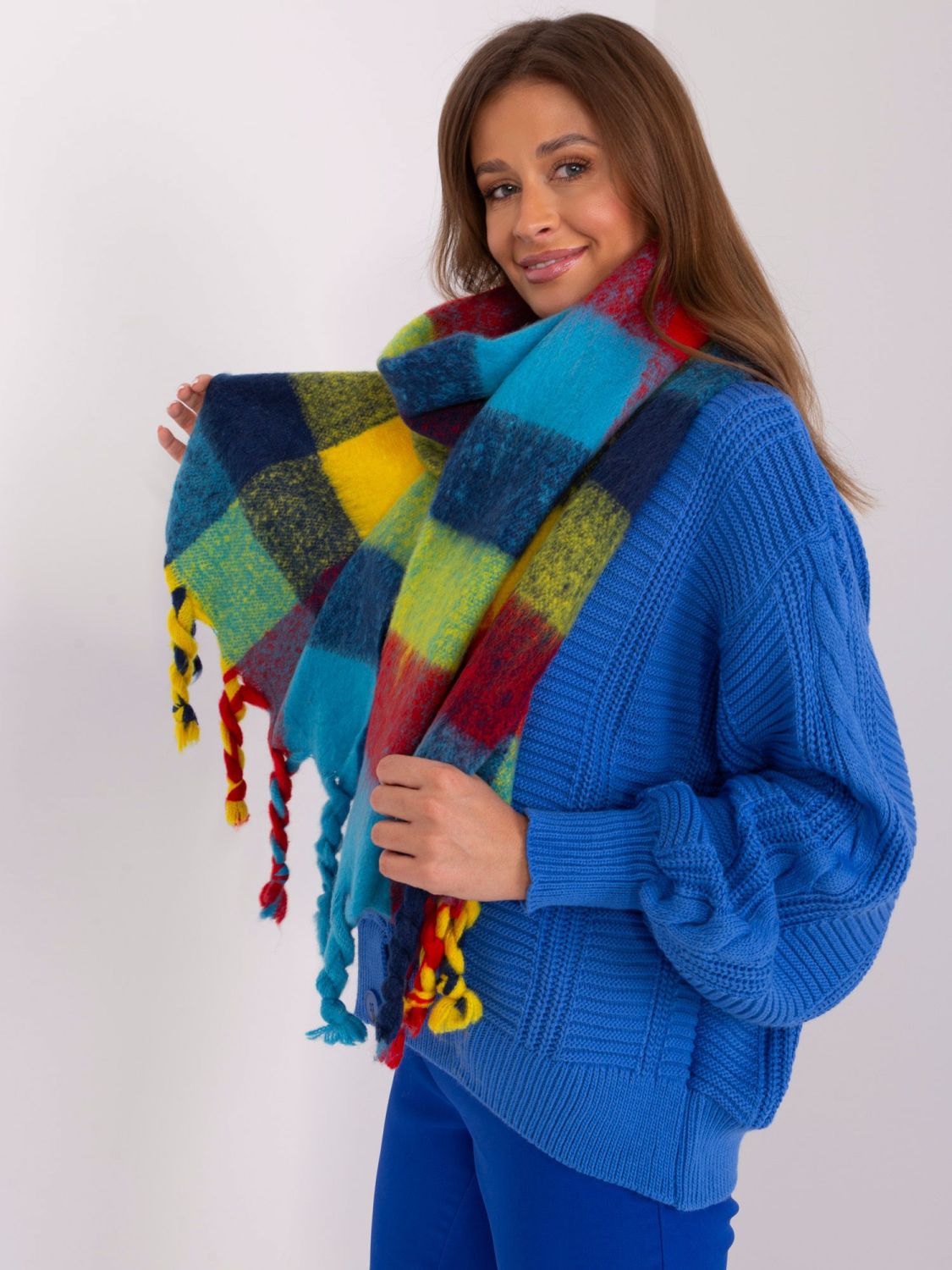 Elegant Blue Scarf with Fringes