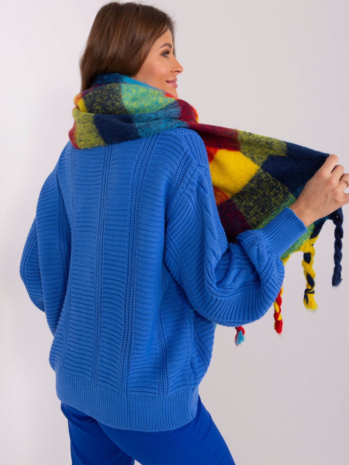 Elegant Blue Scarf with Fringes