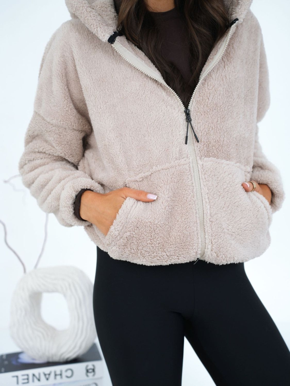 Beige zip-up hoodie