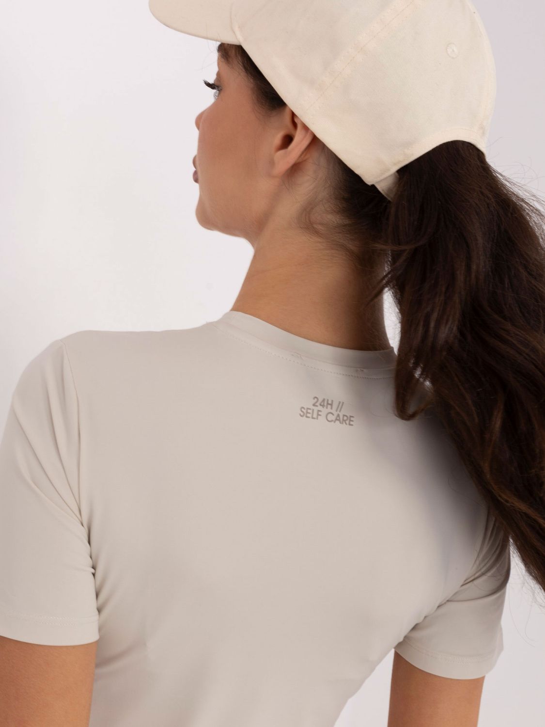 Beige smooth short-sleeve blouse