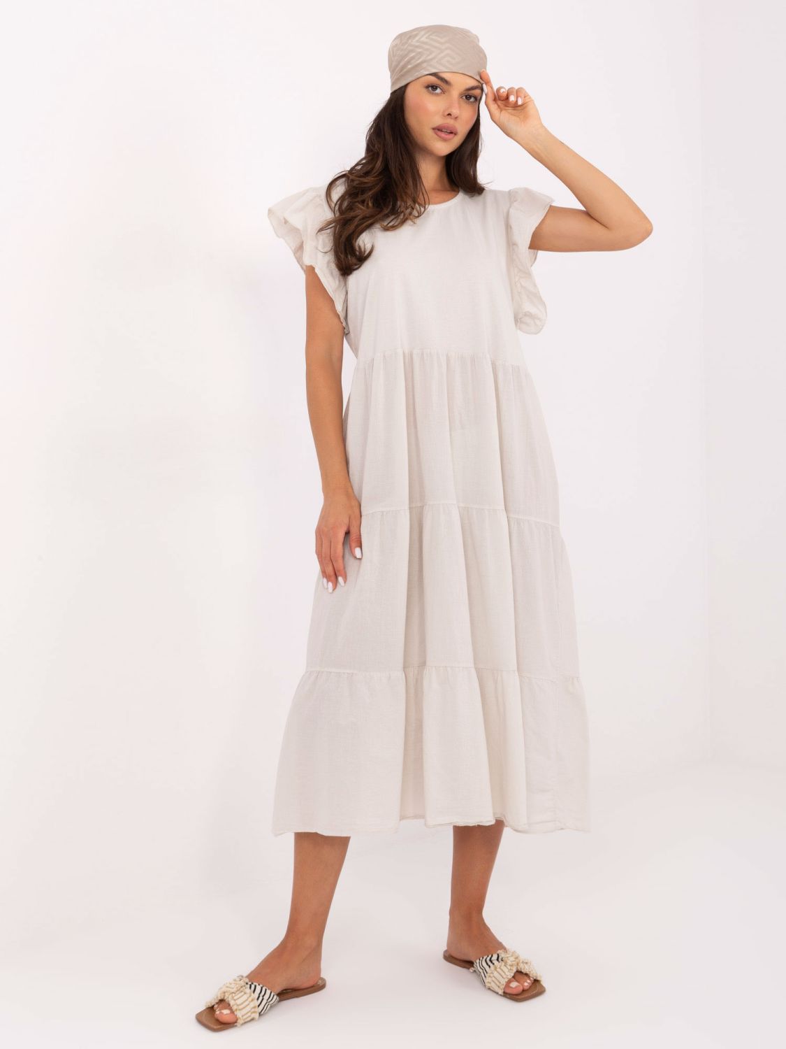 Oversize Beige Dress with Ruffle