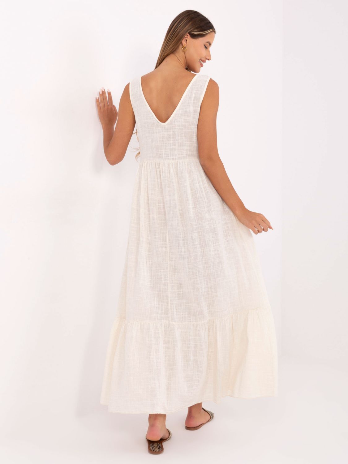 Maxi Dress with V-Neck in Light Beige